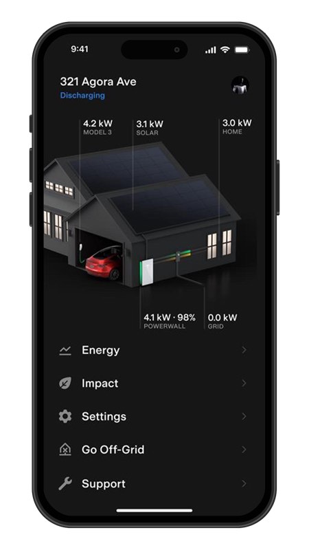 App Tesla — monitoreo en tiempo real del sistema Powerwall 3 y paneles solares