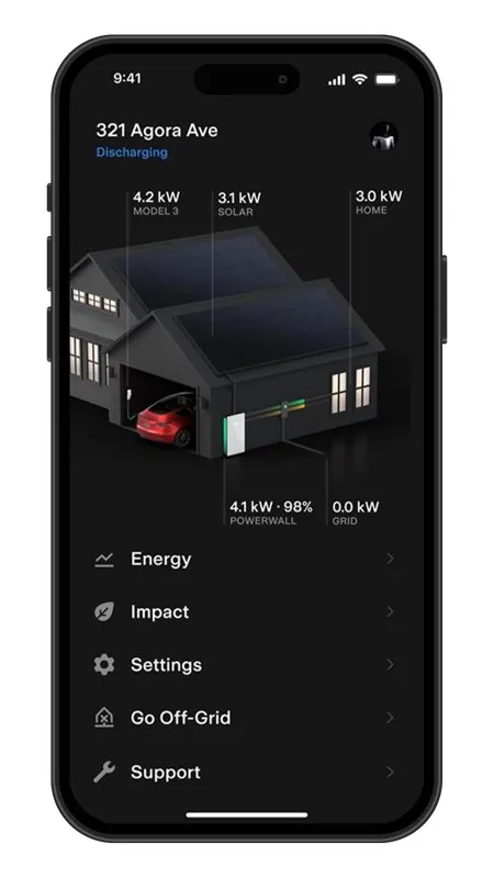 App Tesla — monitoreo en tiempo real del sistema Powerwall 3 y paneles solares